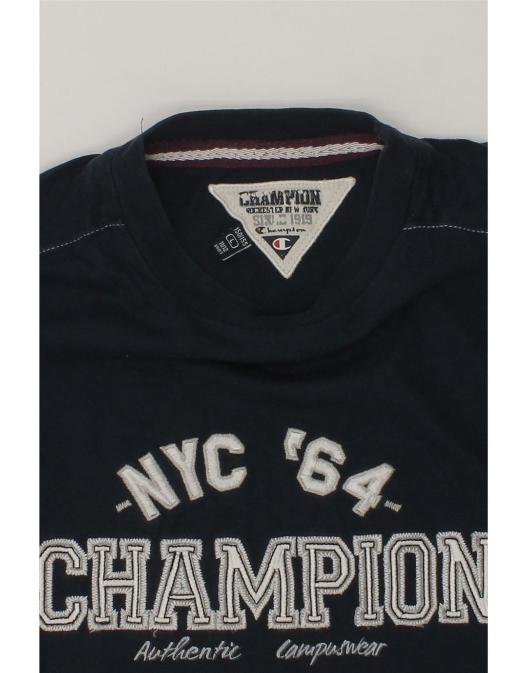 CHAMPION Girls Graphic Sweatshirt Jumper 11-12 Years Large Navy Blue | Vintage Champion | Thrift | Second-Hand Champion | Used Clothing | Messina Hembry 