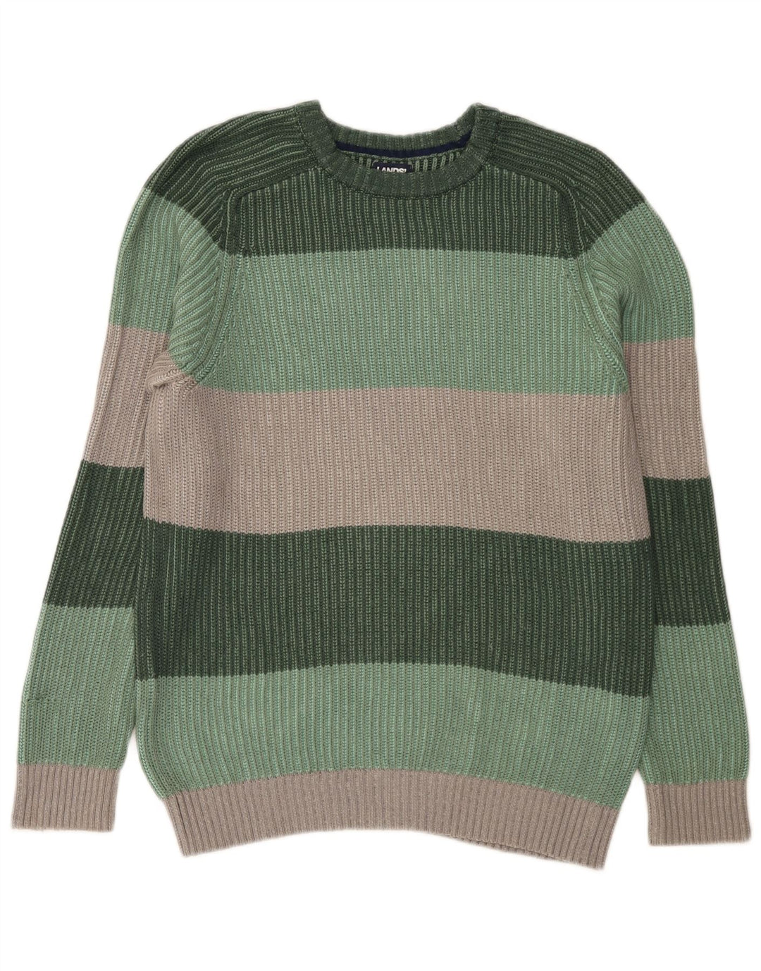 Lands End Herren-Pullover mit Rundhalsausschnitt, klein, grün gestreift, Baumwolle
