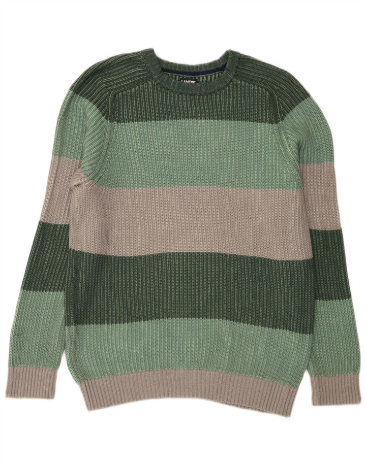 Lands End Herren-Pullover mit Rundhalsausschnitt, klein, grün gestreift, Baumwolle