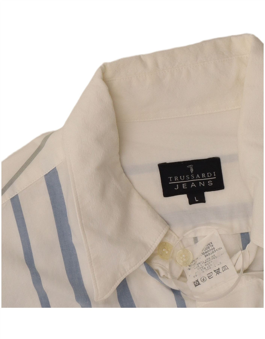 Trussardi Jeans Herrenhemd, groß, weiß gestreift, Baumwolle