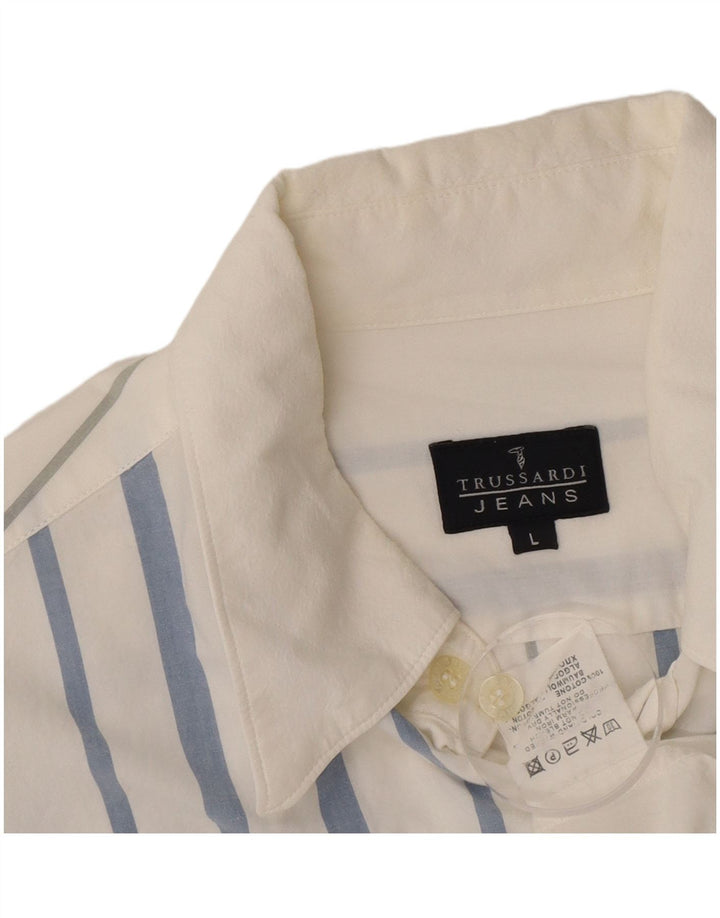 Trussardi Jeans Herrenhemd, groß, weiß gestreift, Baumwolle