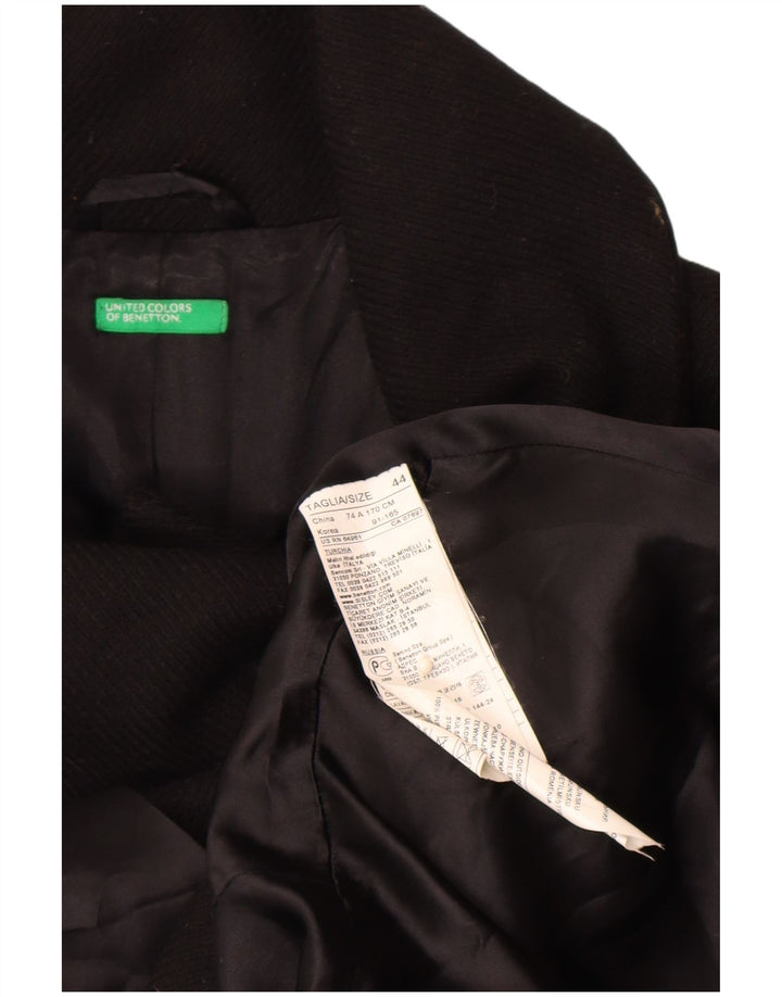 Benetton Damen Zweireihiger Mantel IT 44 Mittelschwarze Schurwolle
