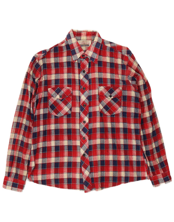 Vintage Herren Flanellhemd Größe 42 16 1/2 Große rot karierte Baumwolle