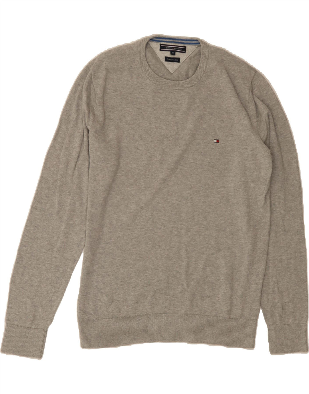 TOMMY HILFIGER Mens Crew Neck Jumper Sweater Medium Grey Cotton Vintage Tommy Hilfiger and Second-Hand Tommy Hilfiger from Messina Hembry 