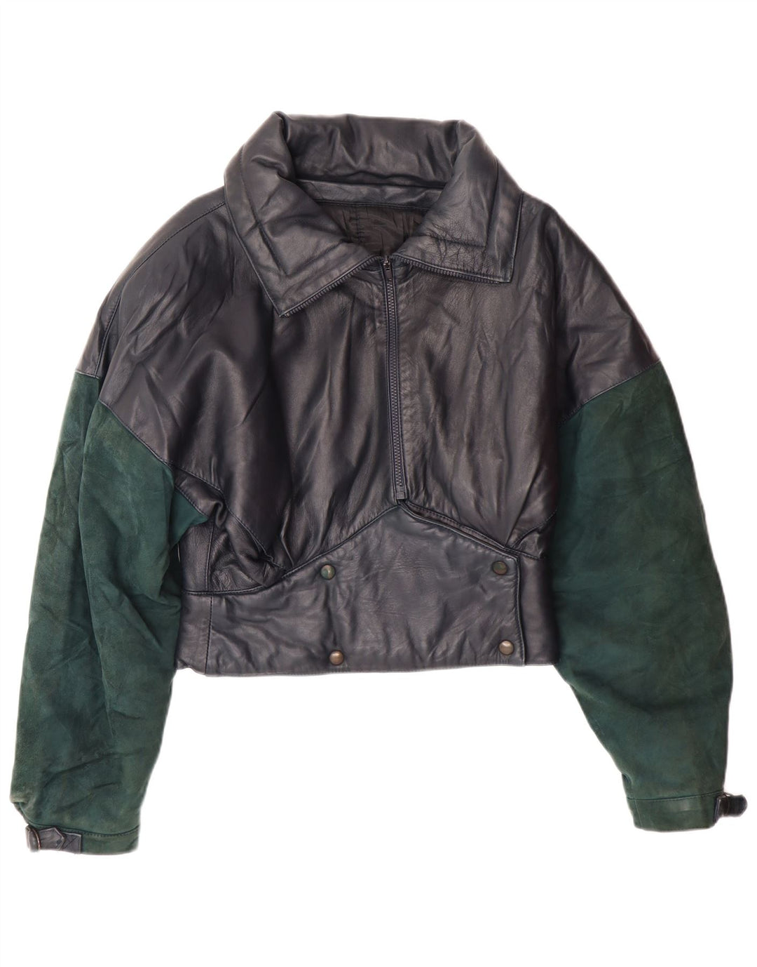 VINTAGE Damen Crop Lederjacke UK 6 XS Marineblau