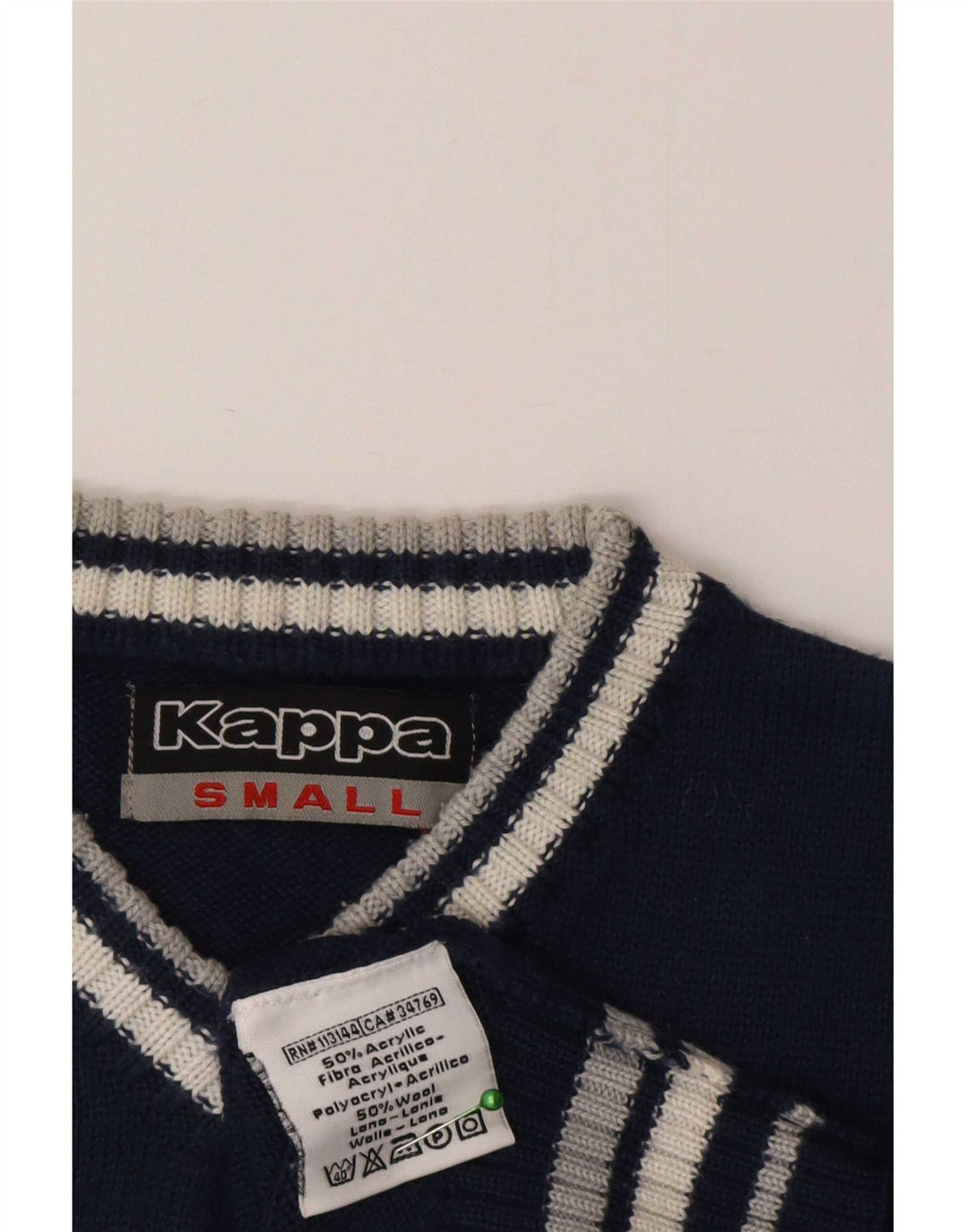 Kappa Herren-Pullover mit V-Ausschnitt, klein, marineblau, gestreift, Acryl