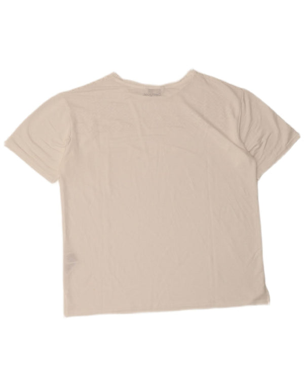 Desigual Damen T-Shirt Top UK 16 Große weiße geometrische Viskose