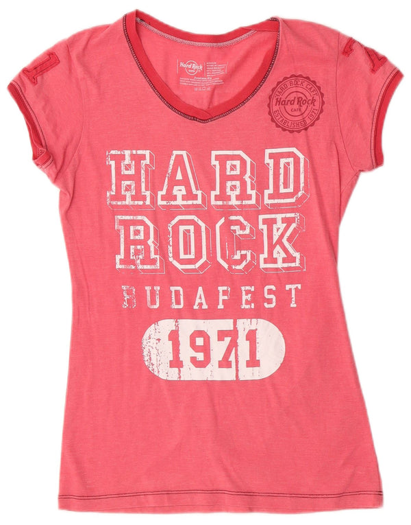 Hard Rock Cafe Damen Kurzarm-T-Shirt mit Grafik, UK 12, Mittelrosa