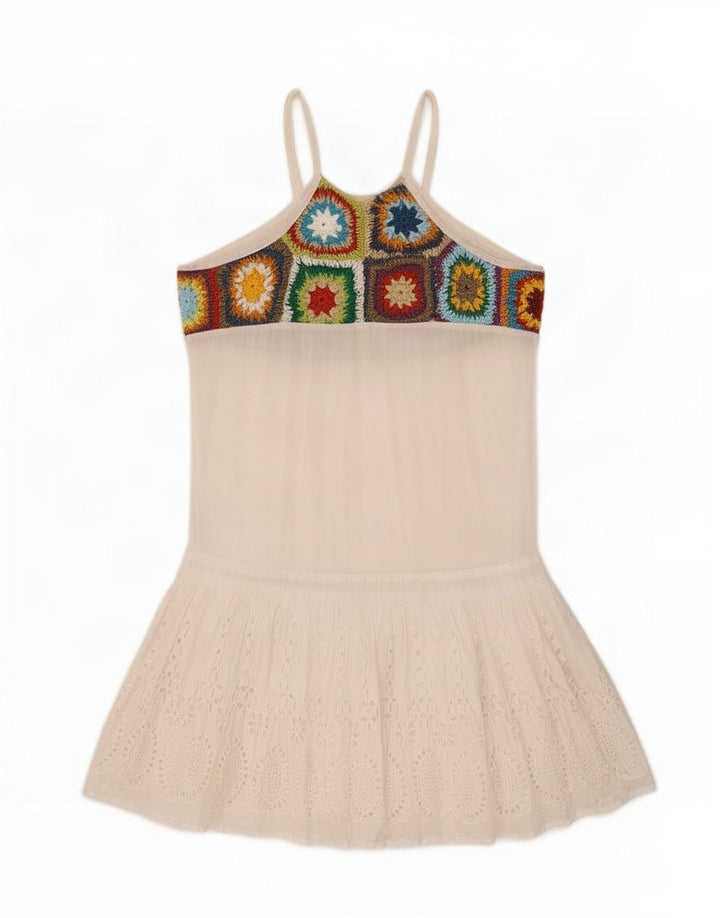 Desigual Damen-Sommerkleid, EU 42, groß, weiße Blumen-Baumwolle