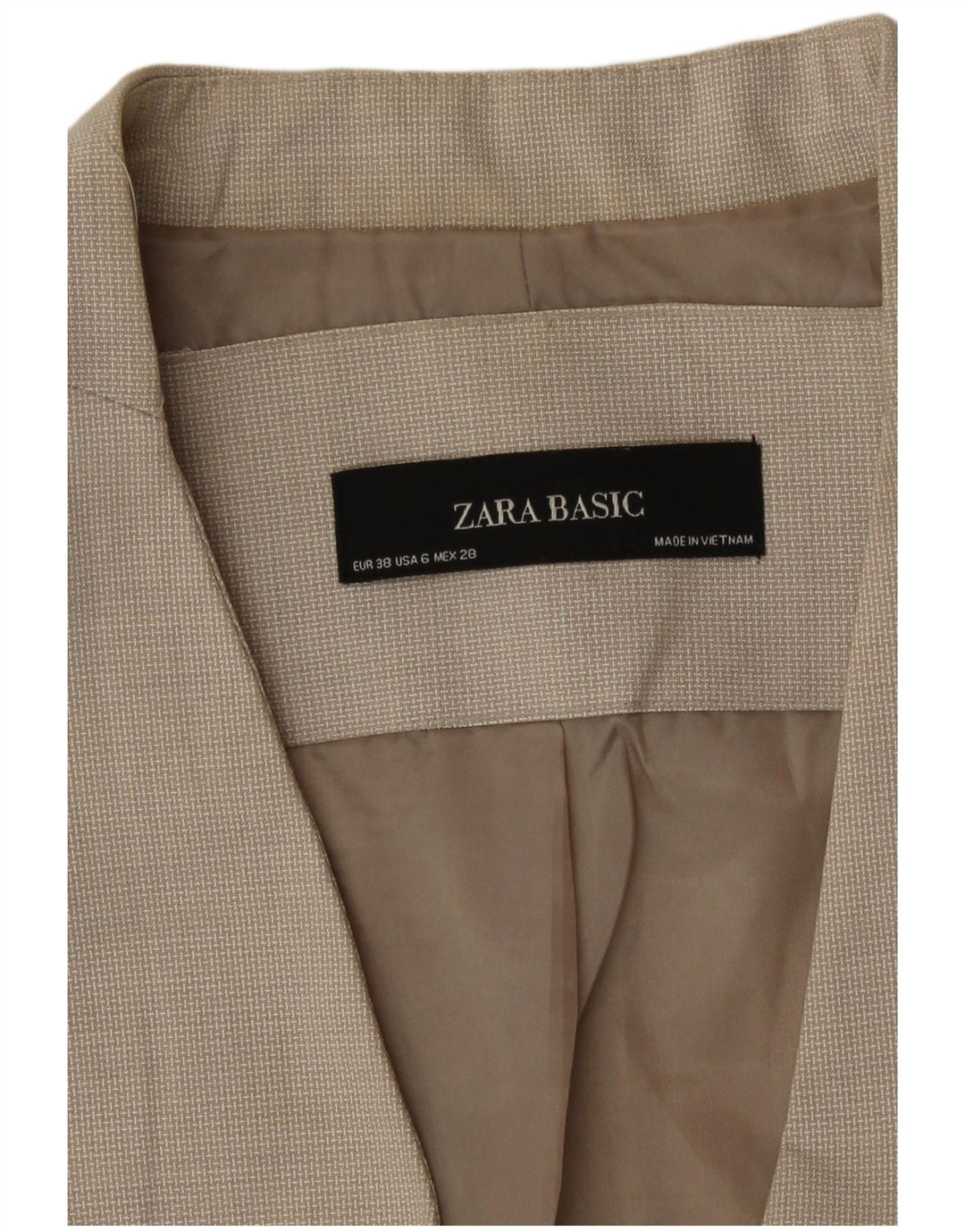 Zara Damen 1-Knopf-Blazerjacke EU 38 Small Beige Houndstooth