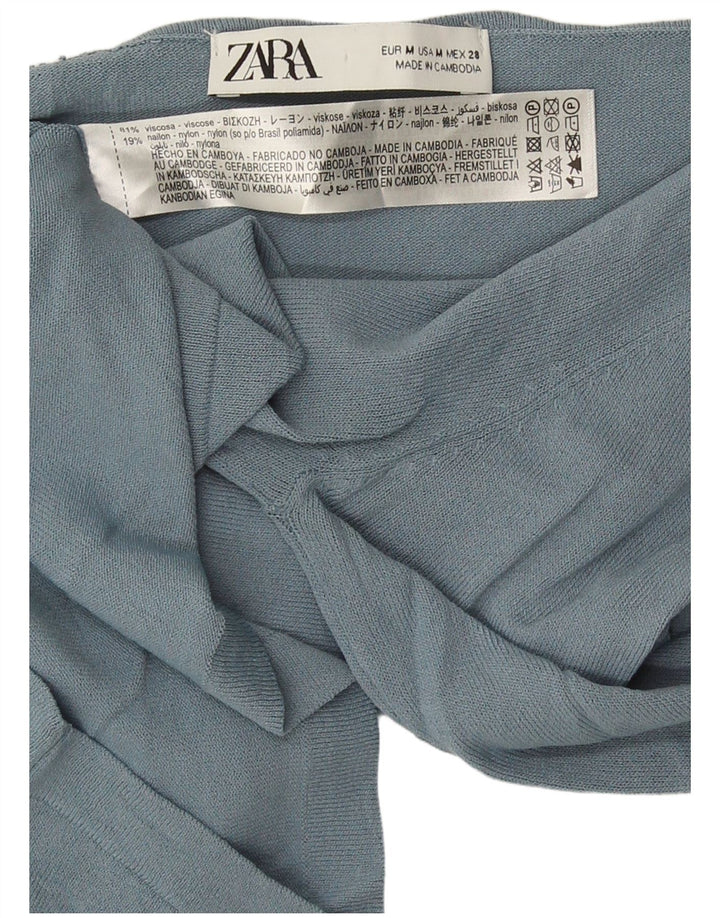 Zara Damen Crop Off Shoulder Top UK 12 Mittelblaue Viskose