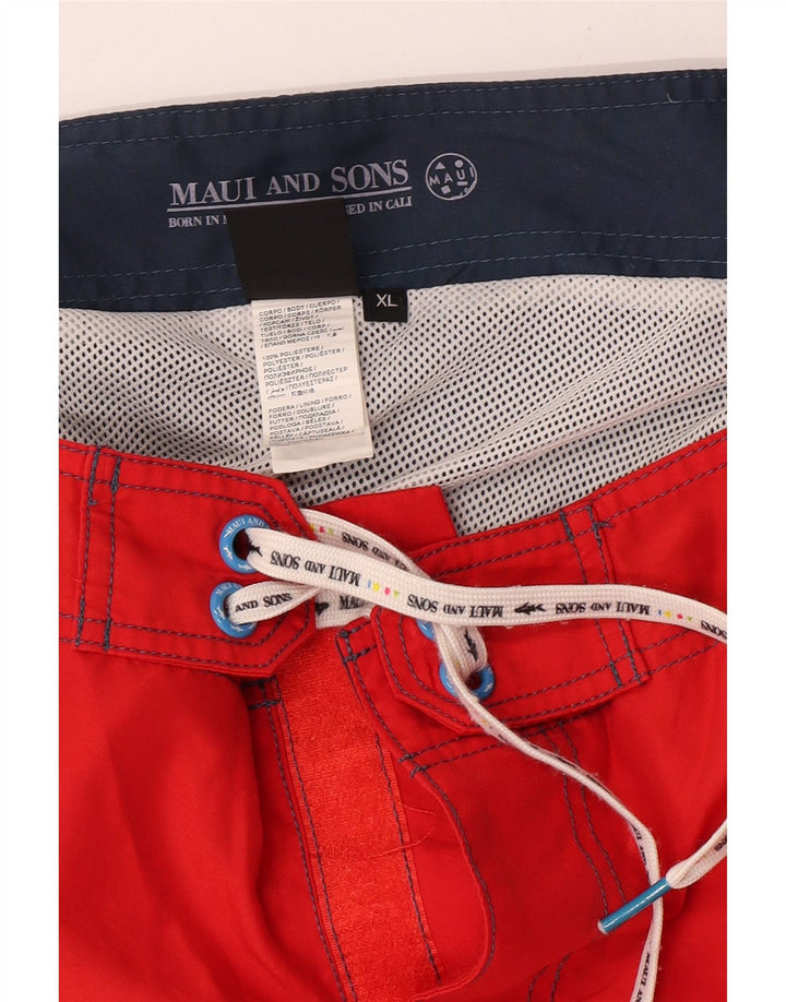 Maui and Sons Herren-Badeshorts XL, rotes Farbblock-Polyester