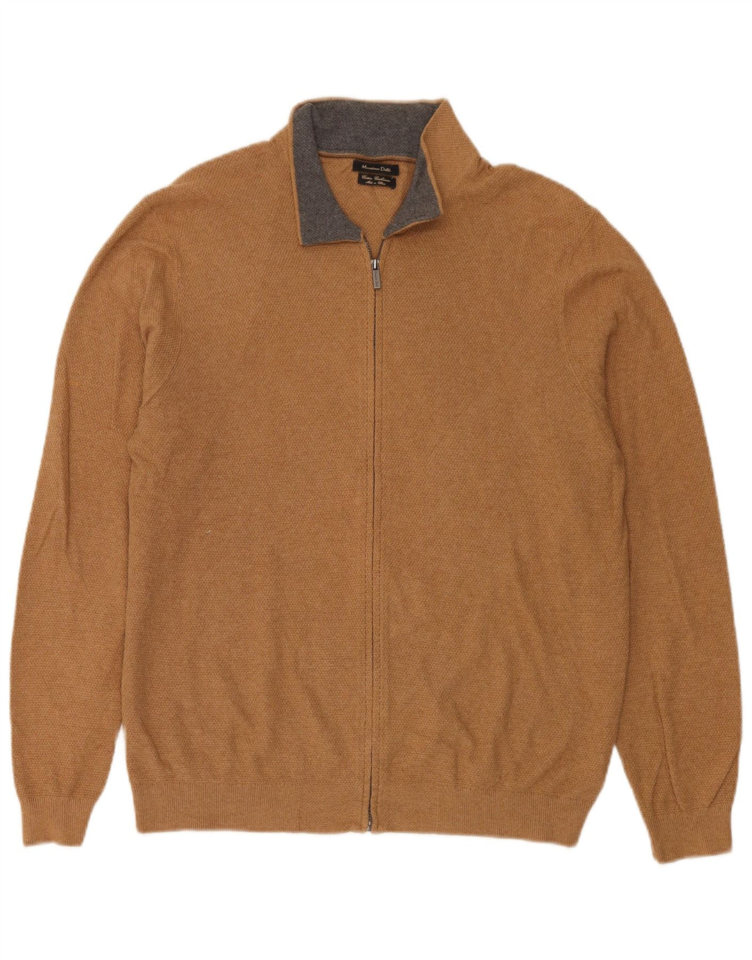 MASSIMO DUTTI Herren-Strickjacke, groß, braune Baumwolle
