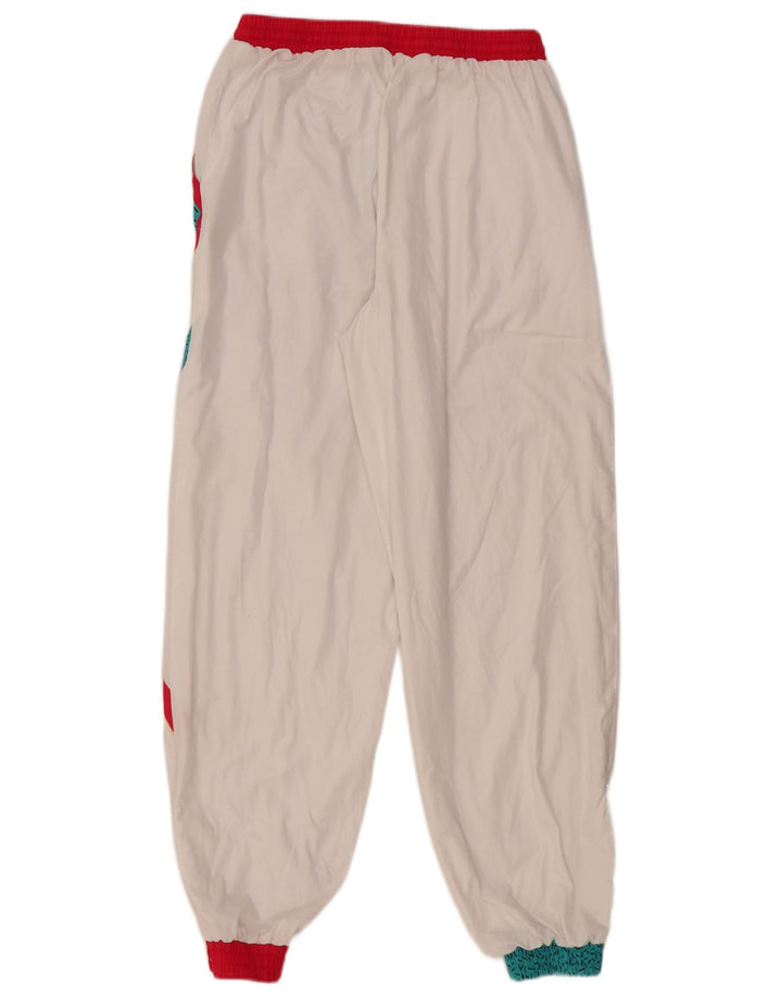 VINTAGE Damen Trainingshose Jogger UK 14 Mittelweiß Farbblock