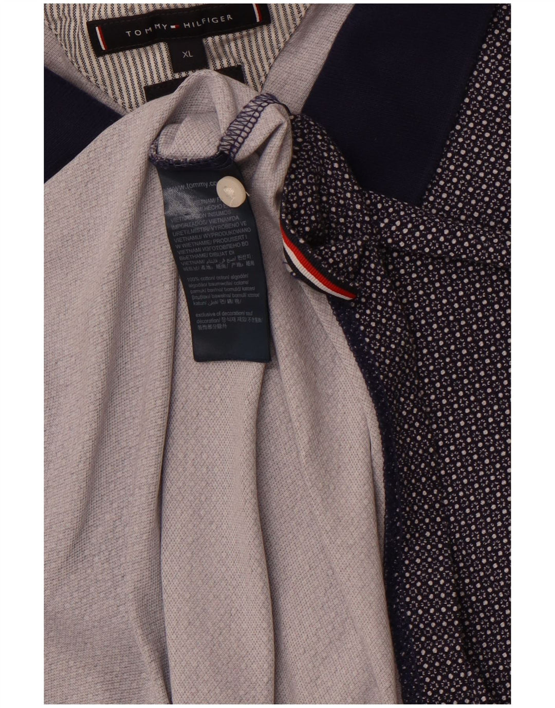 TOMMY HILFIGER Herren Poloshirt XL Marineblau gepunktete Baumwolle