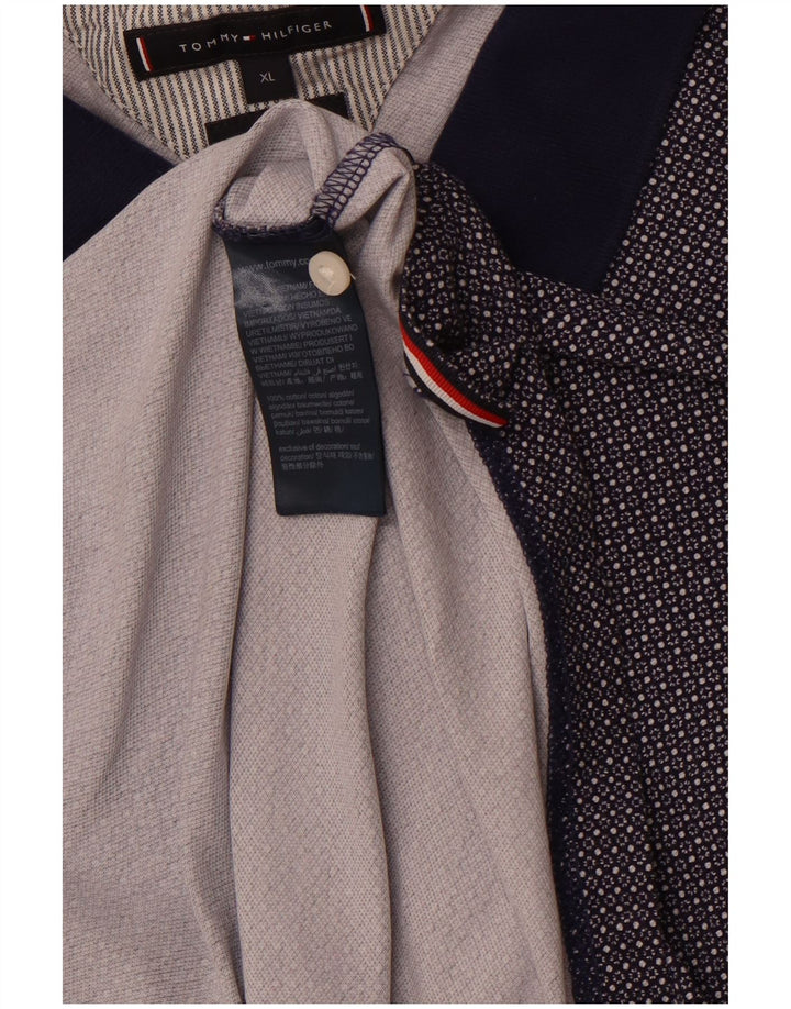 TOMMY HILFIGER Herren Poloshirt XL Marineblau gepunktete Baumwolle