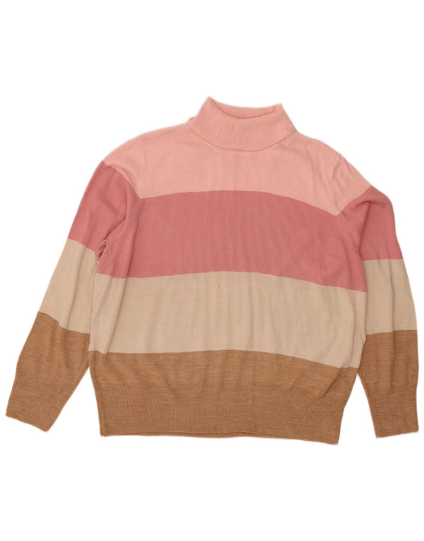 Marks & Spencer Damen-Pullover mit Rollkragen, UK 22 3XL, Beige gestreift