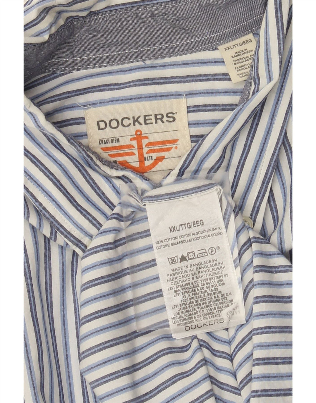 Dockers Herrenhemd 2XL blau gestreift aus Baumwolle