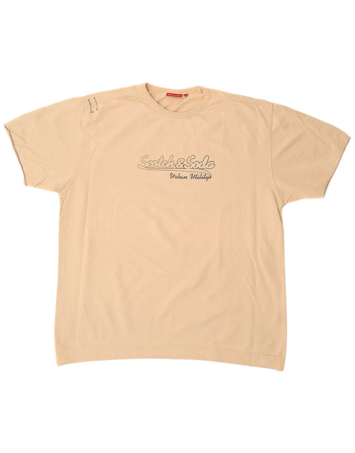 SCOTCH & SODA Herren Grafik Kurzarm Sweatshirt Pullover XL Beige Baumwolle