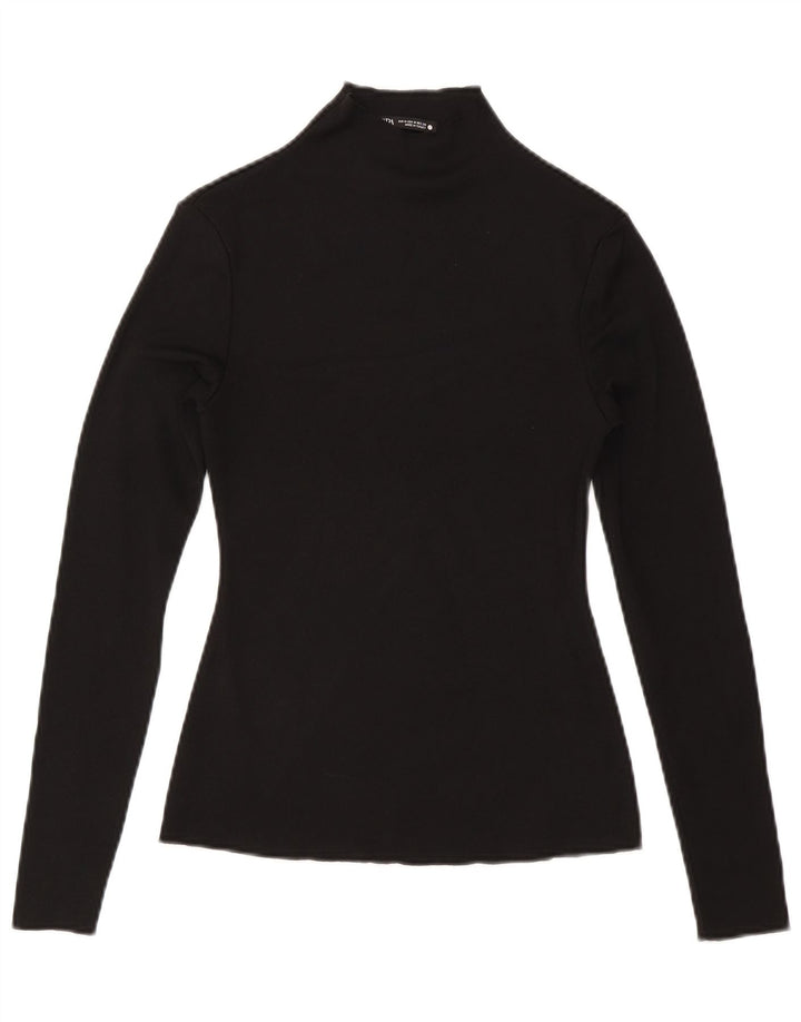 Zara Damen Top Langarm UK 12 Medium Schwarz Polyester