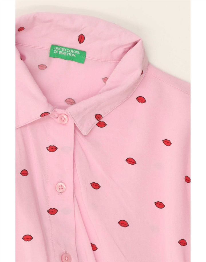 Benetton Damen-Kleid mit abstraktem Muster, langärmelig, A-Linie, Gr. 10, Rosa