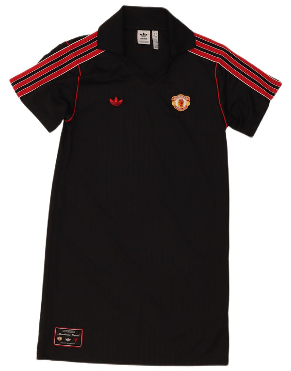 Adidas Damen Manchester United Polokleid UK 8/10 Small Schwarz Nadelstreifen