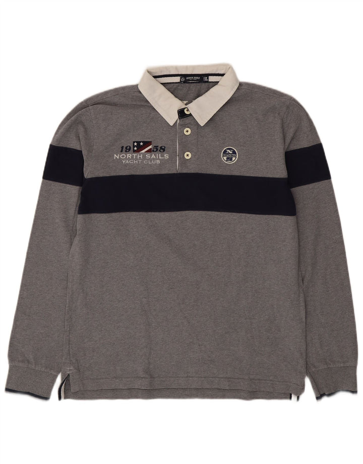 North Sails Herren-Rugby-Poloshirt mit Grafik, groß, Grau, Farbblock