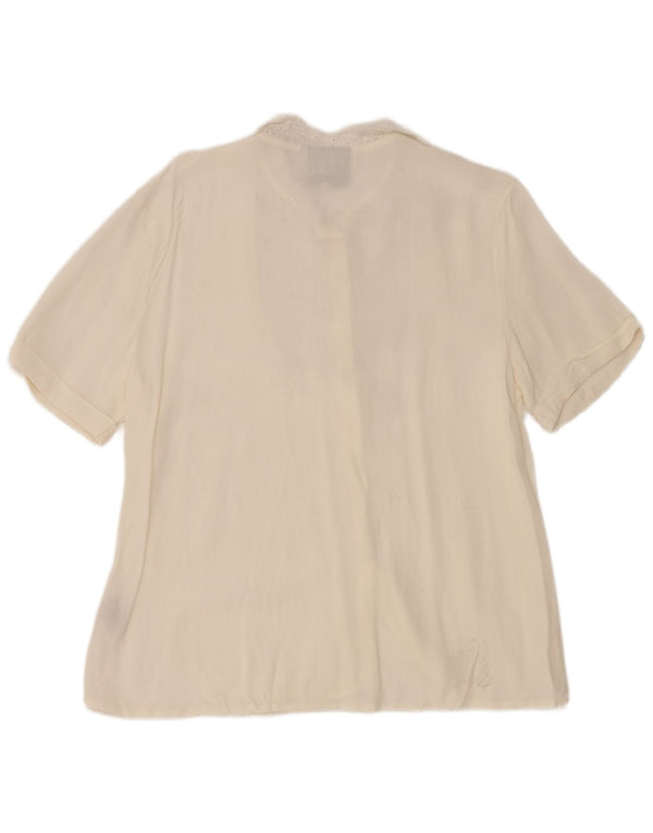 Vintage Damen Kurzarm-Hemdbluse UK 16 Großes weißes Blumenmuster