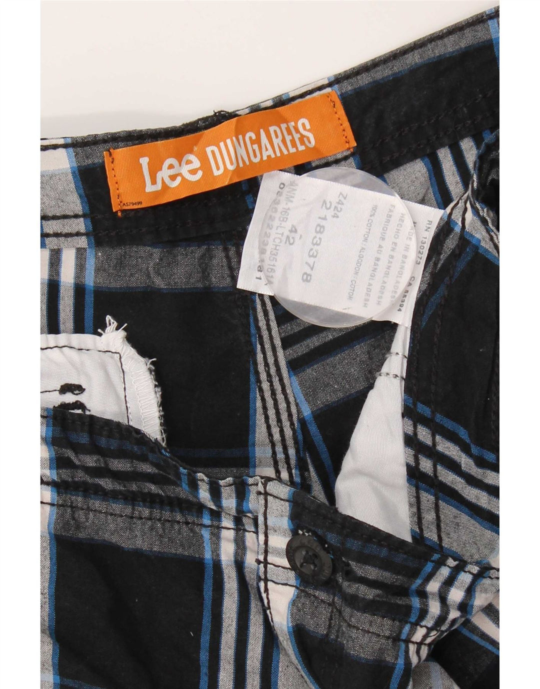 Lee Herren Cargoshorts W42 2XL Schwarz karierte Baumwolle