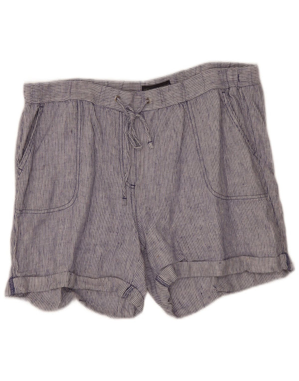 Marks & Spencer Damen-Freizeitshorts, Größe 18, W36, L5, blau gestreiftes Leinen
