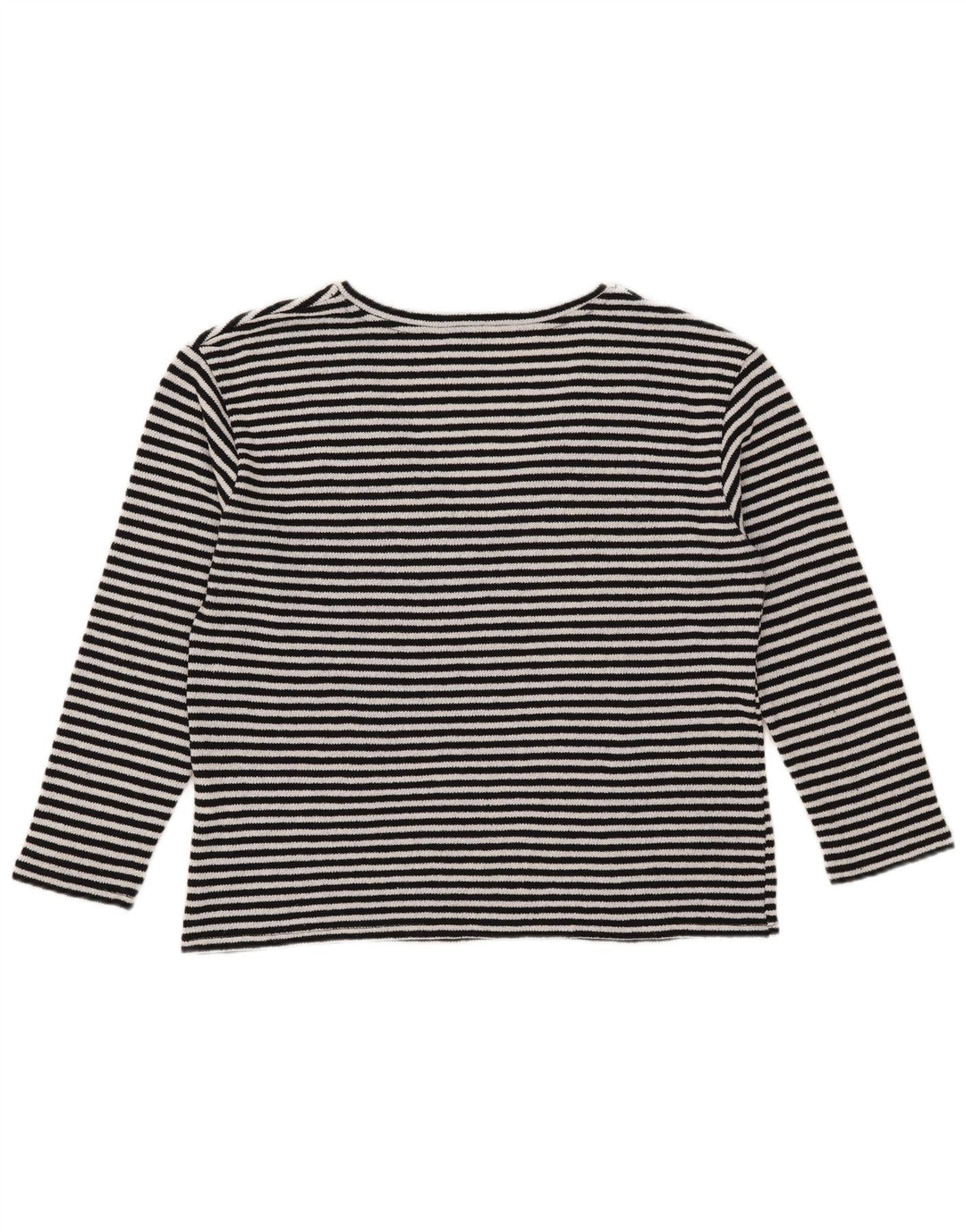 Zara Damen Top Langarm UK 14 Mittelschwarz gestreift Baumwolle