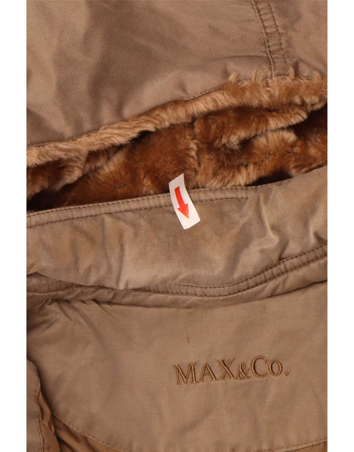 Max & Co. Wattierter Damenmantel mit Kapuze, UK 12, mittelbraune Baumwolle