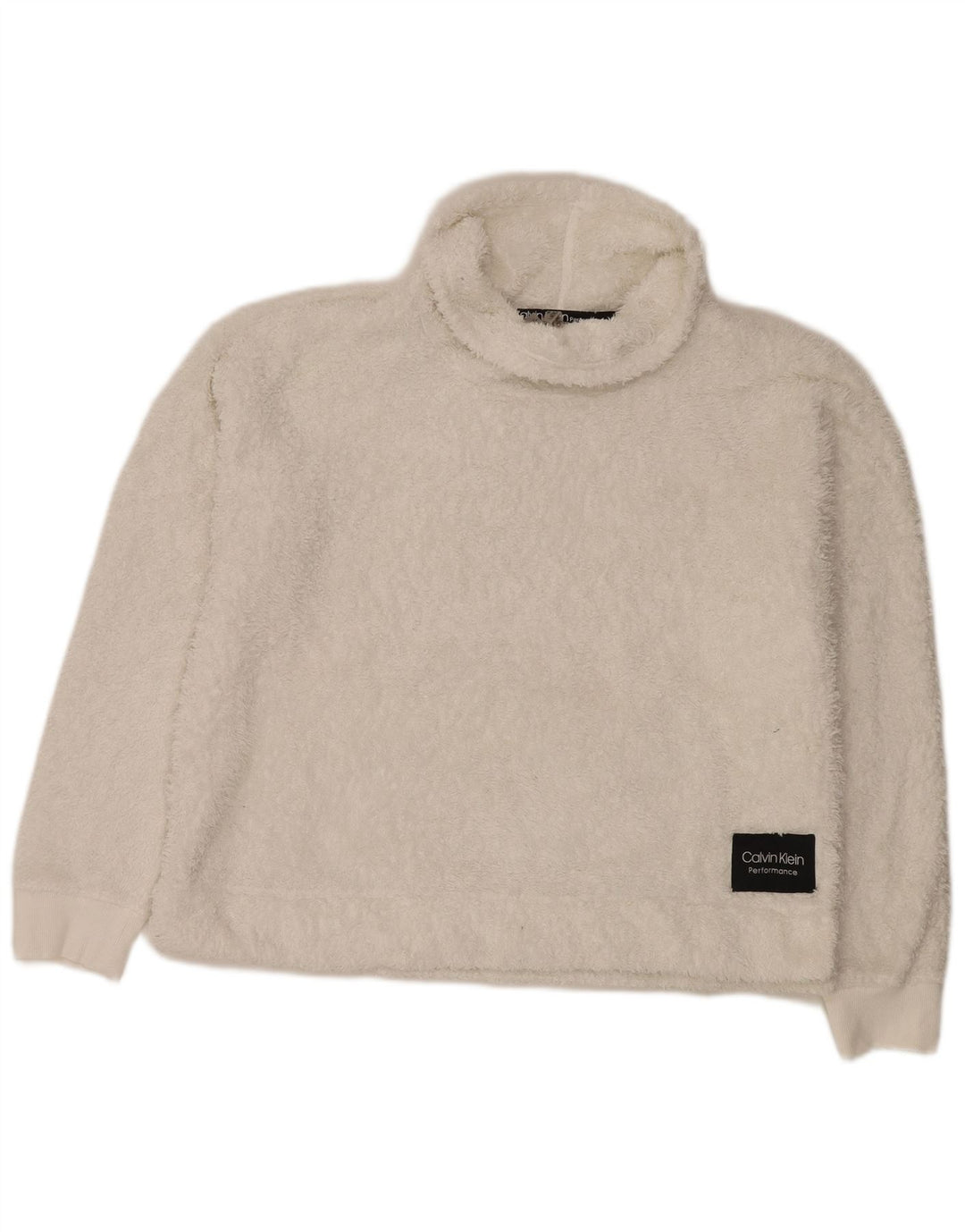 Calvin Klein Damen-Fleecepullover mit Rollkragen, übergroß, Gr. 16, Weiß