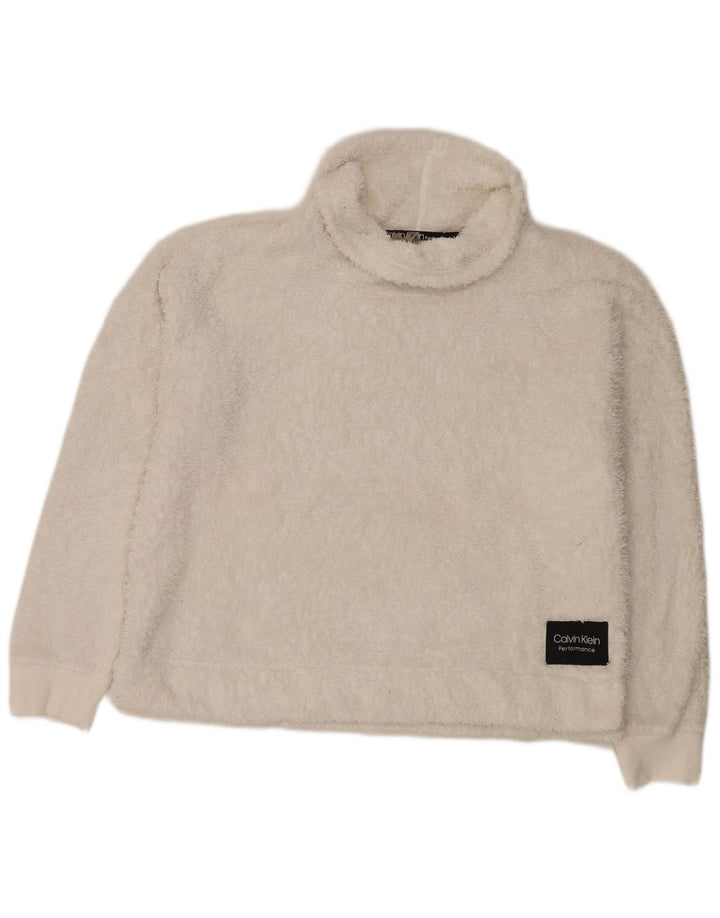 Calvin Klein Damen-Fleecepullover mit Rollkragen, übergroß, Gr. 16, Weiß