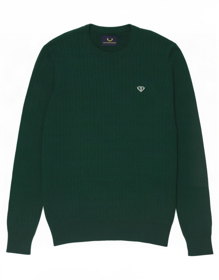 Vintage Herren-Pullover mit Rundhalsausschnitt, mittelgrüne Baumwolle