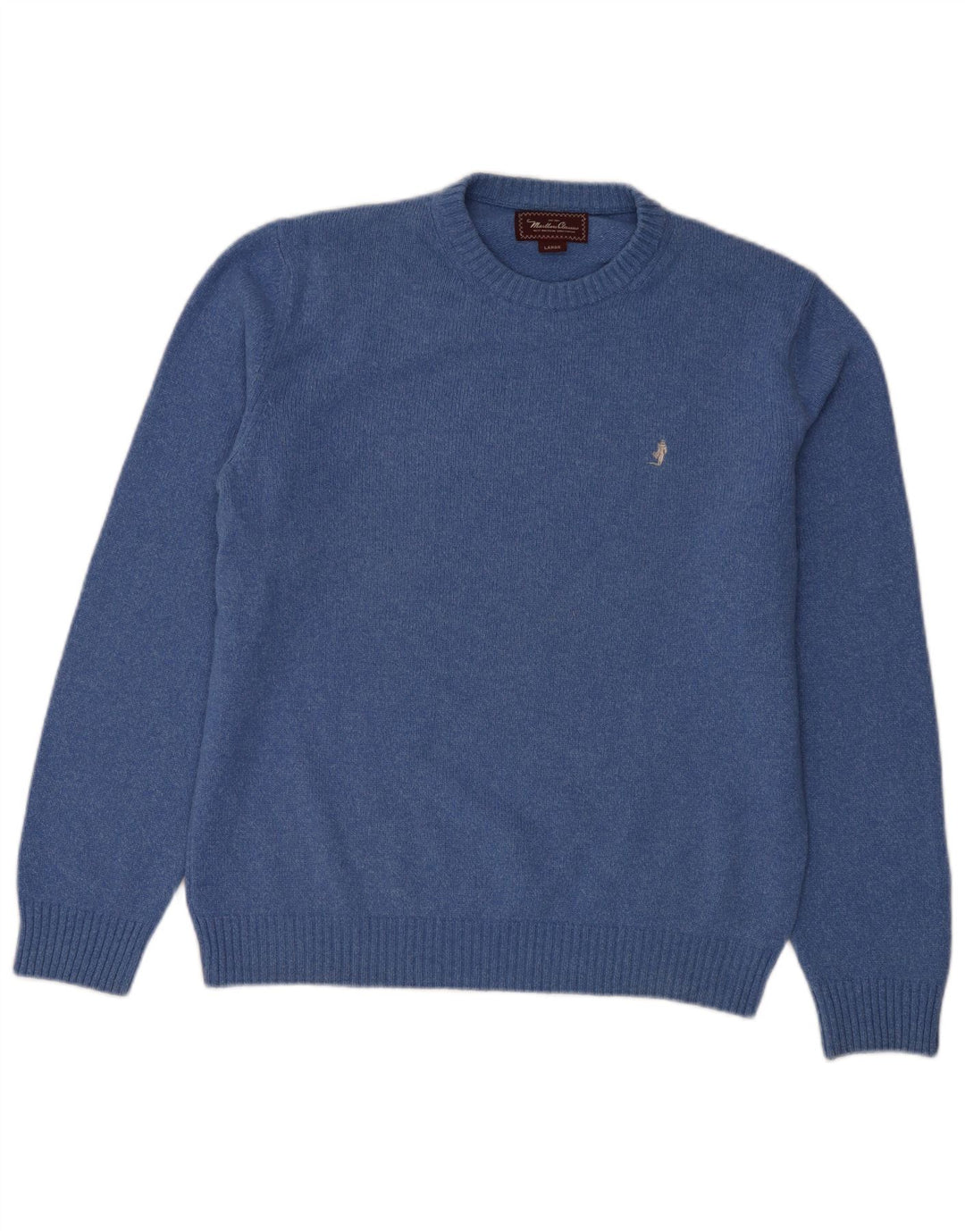 Marlboro Classics Herren-Pullover mit Rundhalsausschnitt, Größe L, aus blauer Wolle