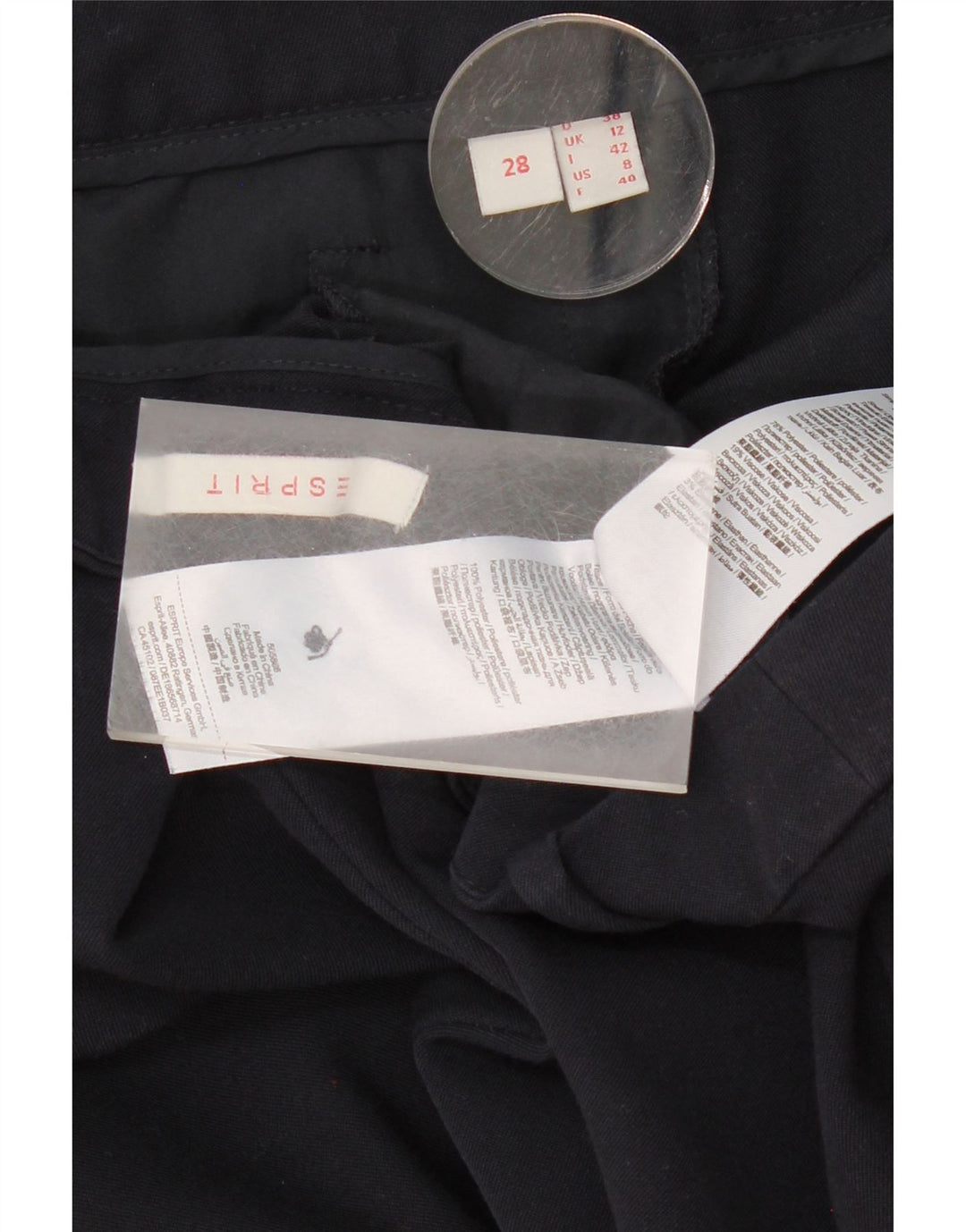 ESPRIT Womens Slim Cropped Trousers UK 12 Medium W32 L26 Navy Blue Vintage Esprit and Second-Hand Esprit from Messina Hembry 
