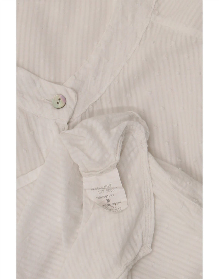 Vintage Damenhemd UK 14 Mittelweiße Nadelstreifen-Baumwolle