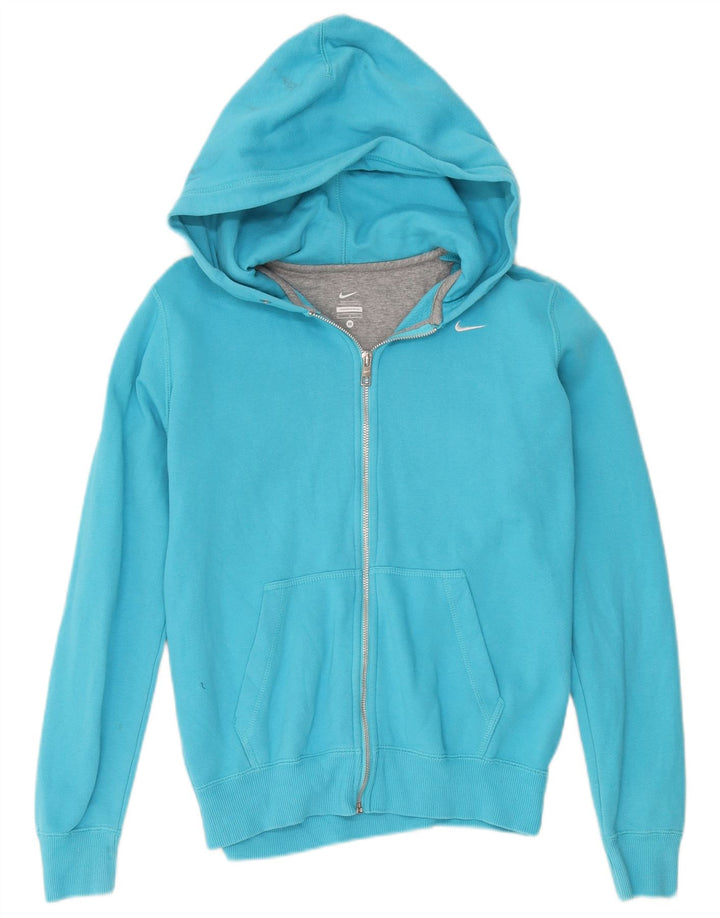 Nike Damen Zip Hoodie Pullover UK 12 Mittelblaue Baumwolle