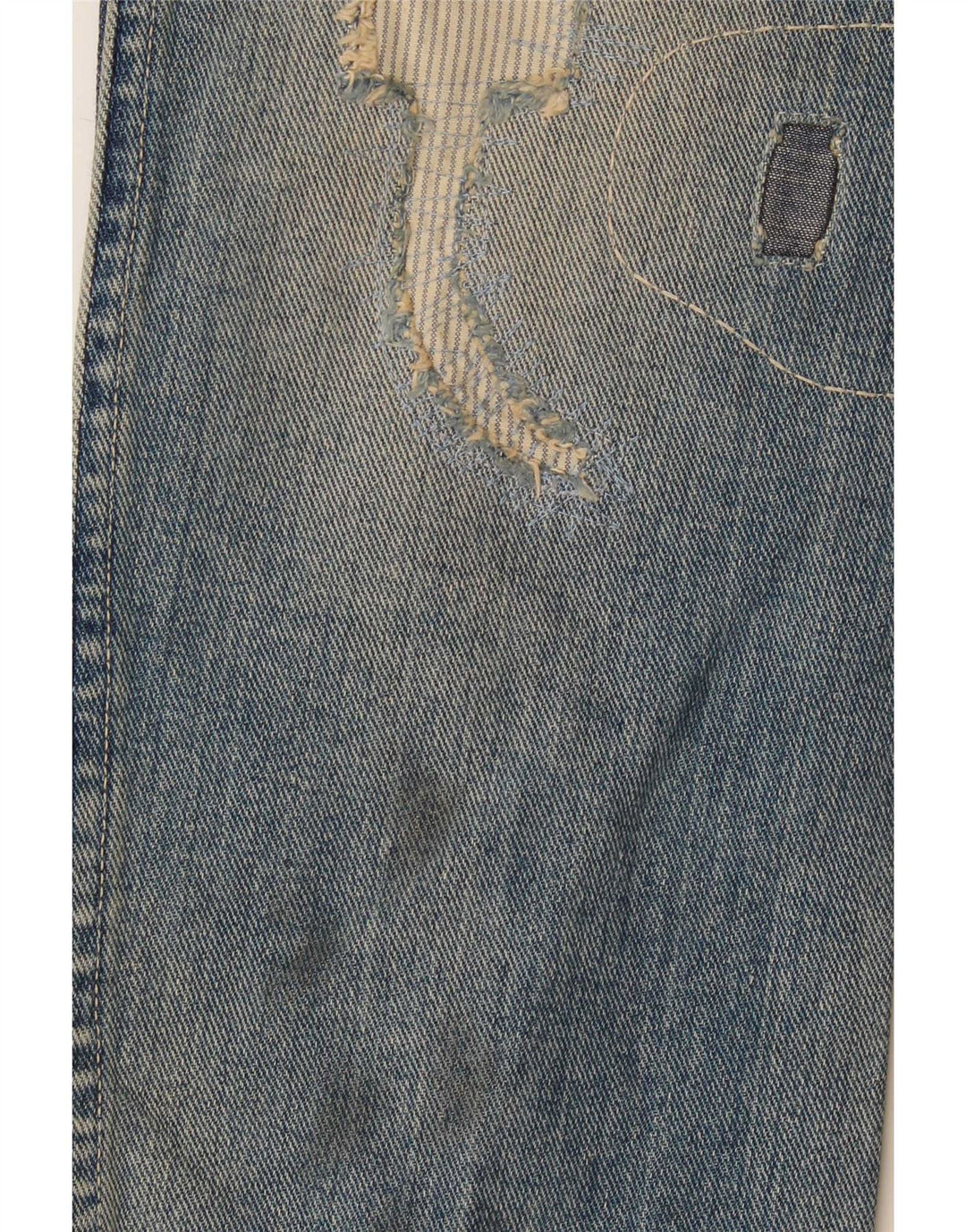 Wrangler Herren Distressed Straight Jeans W29 L32 Blaue Patchwork-Baumwolle