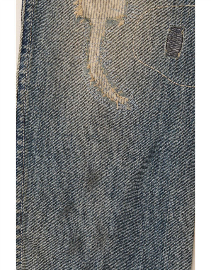 Wrangler Herren Distressed Straight Jeans W29 L32 Blaue Patchwork-Baumwolle