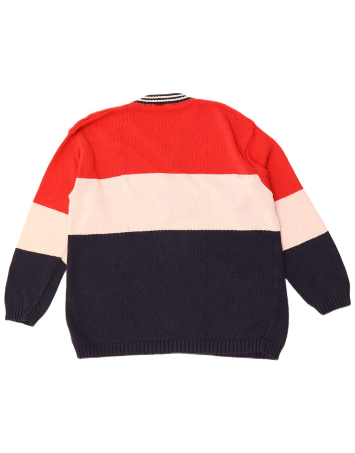 Vintage Herren-Pullover mit grafischem V-Ausschnitt, groß, mehrfarbig, Farbblock