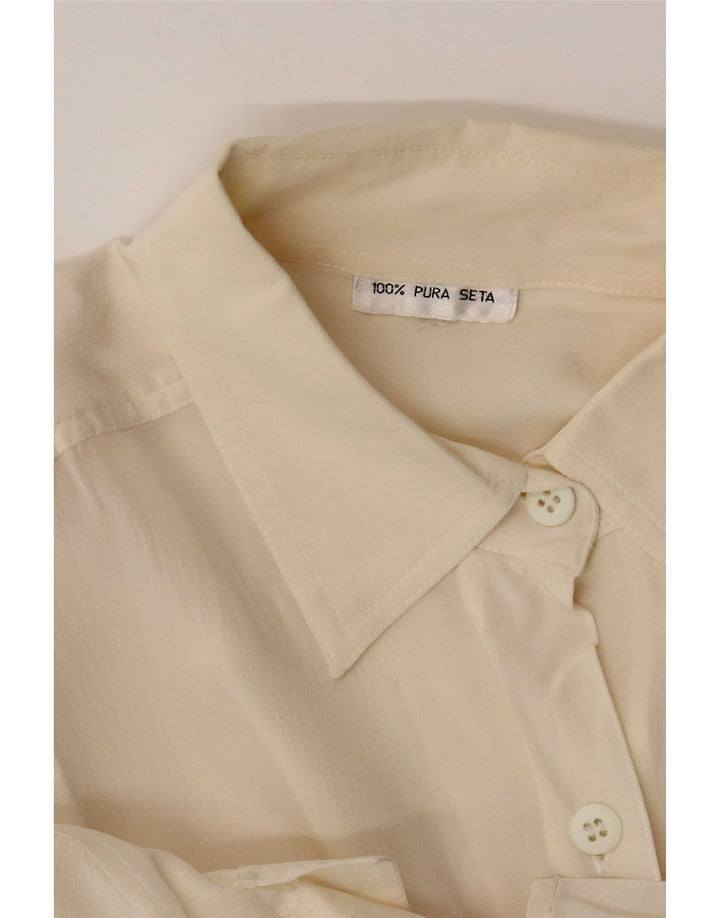 Vintage Damen Hemdbluse UK 12 Medium Off White Seide