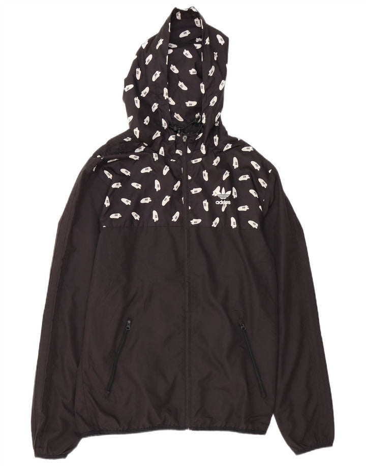 Adidas Herren Graphic Hooded Rain Jacket UK 36 Small Schwarz Polyester