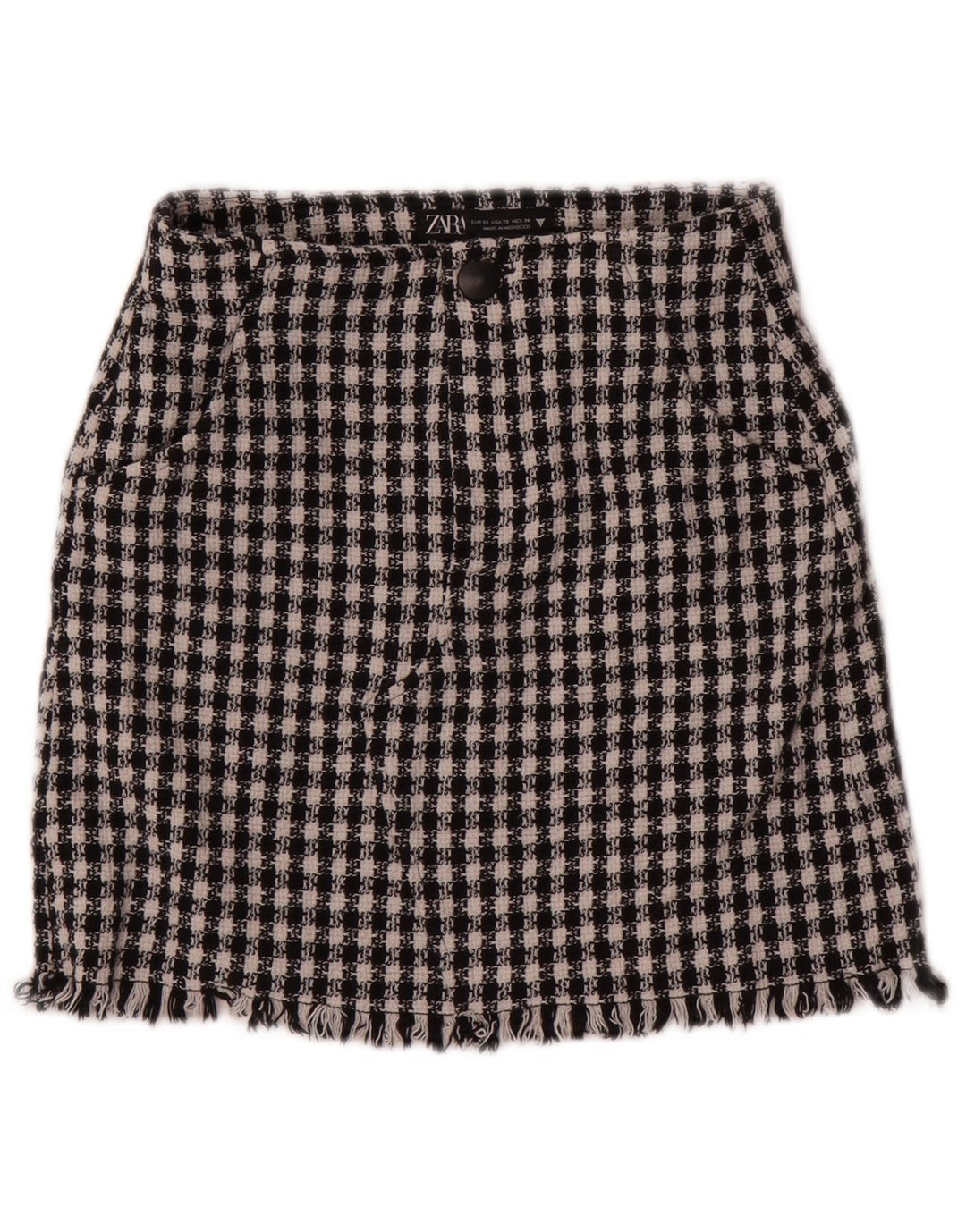 Zara Damen Minirock XS W24 Schwarze Hahnentritt-Baumwolle