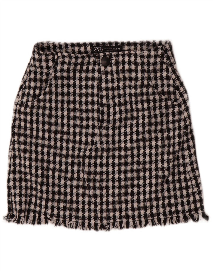 Zara Damen Minirock XS W24 Schwarze Hahnentritt-Baumwolle