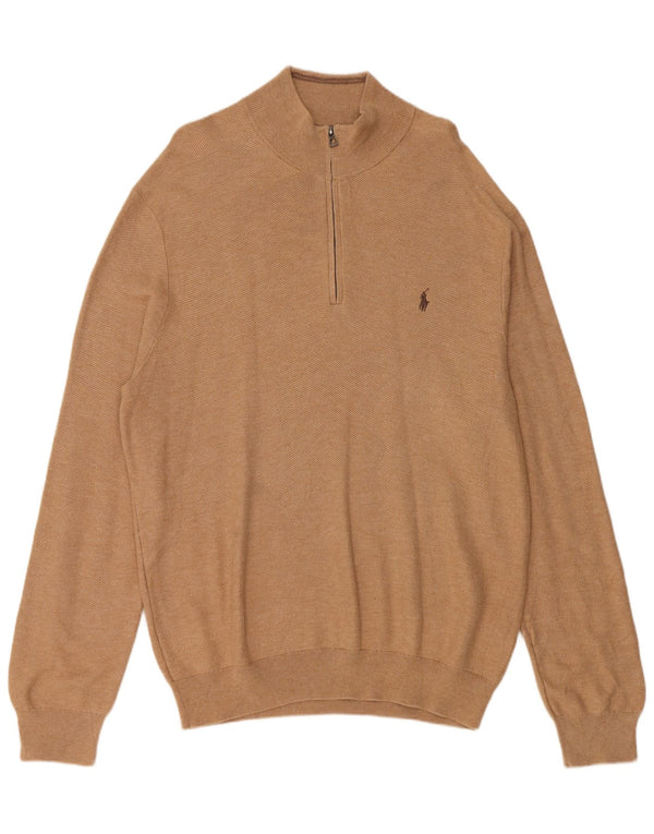 Polo Ralph Lauren Herren-Pullover mit Reißverschluss, XL, beige Baumwolle