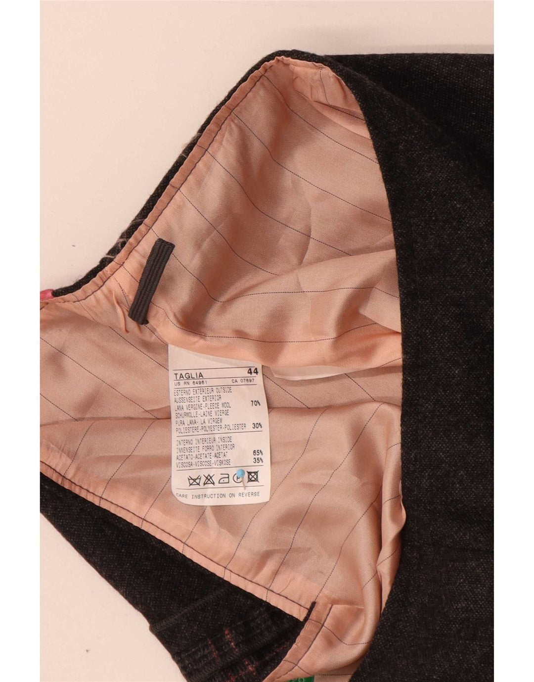 Benetton Damen Minirock IT 44 Medium W30 Grau karierte Schurwolle