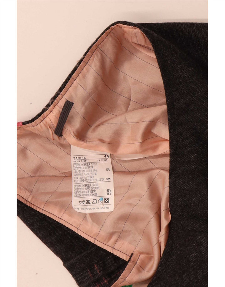 Benetton Damen Minirock IT 44 Medium W30 Grau karierte Schurwolle