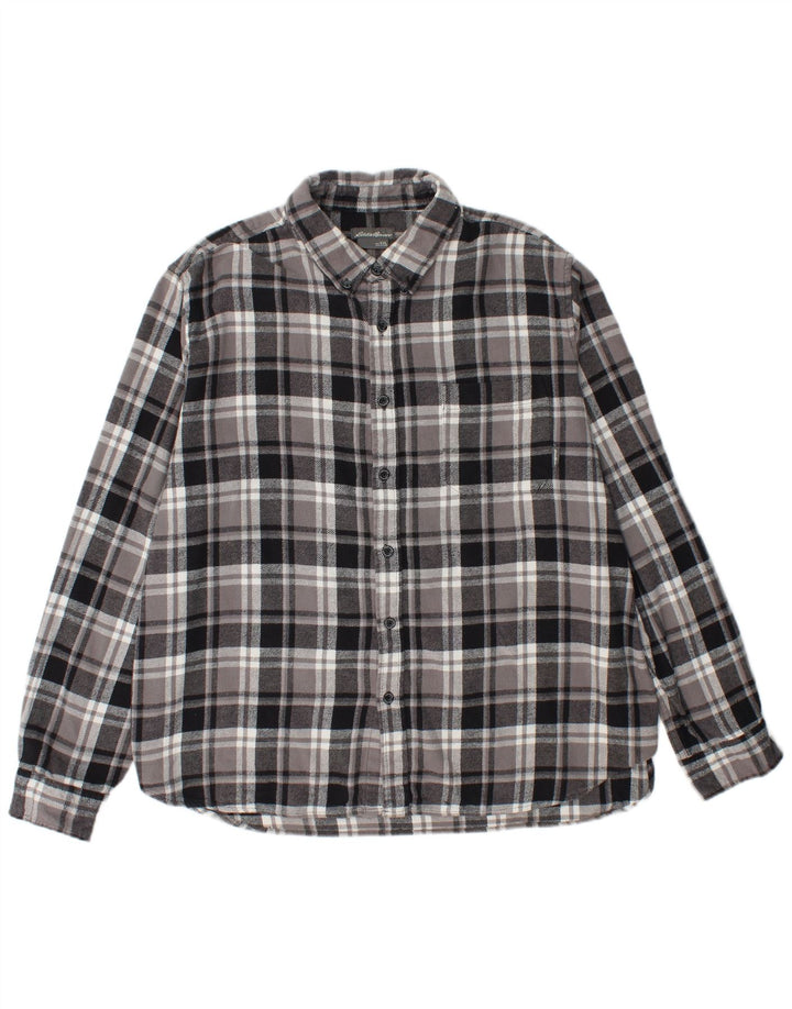 EDDIE BAUER Mens Flannel Shirt 2XL Grey Check Cotton